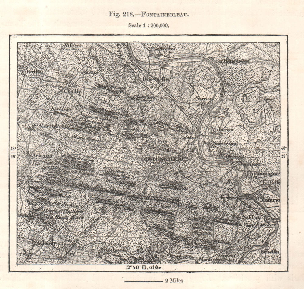 Fontainebleau. Seine-et-Marne. Sketch map 1885 old antique plan chart